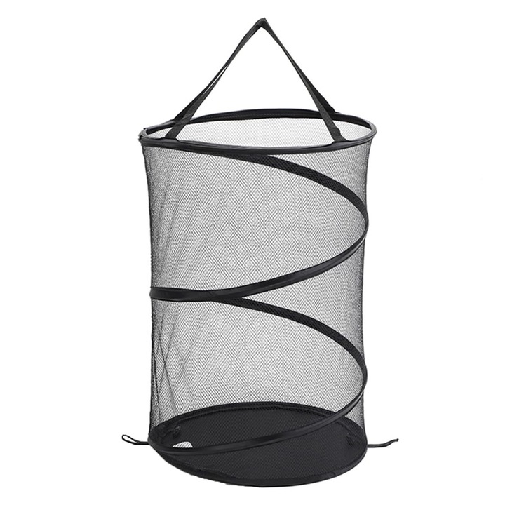 Cos de rufe pliabil, Hggzeg, 60 L, Cu capac, manere si orificii care asigura circulatia aerului, Impermeabila, Pentru sortare si organizare haine la baie, 32 x 32 x 50cm, Negru