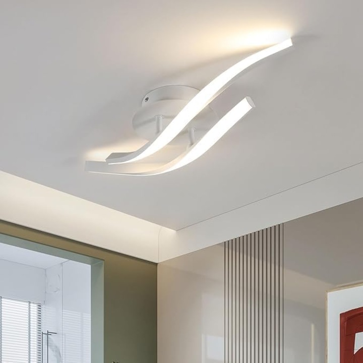 LED плафон, Mckalen, бял, 18W 220V, извит дизайн, топла светлина 3000K, изработен от алуминий
