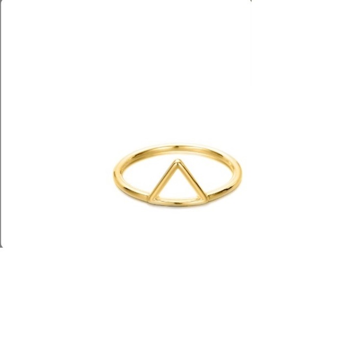 Inel dama din material inoxidabil placat cu aur galben de 14 K cu forma triunghiulara INL006