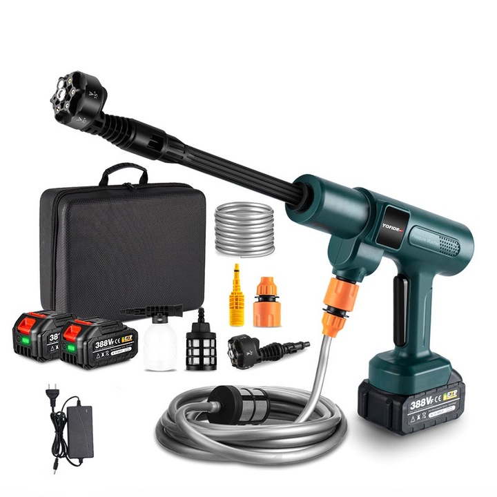 Pistol de spalat cu presiune Yofidra, 2 trepte de reglare, 6 duze in 1, albastru, 5m furtun