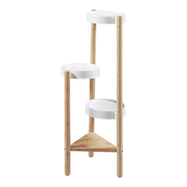 [en.casa] Virágtartó állvány PXUN-0161 Sastamala 78 x 35 x 35 cm bambusz műanyag natúr fehér 4 polccal