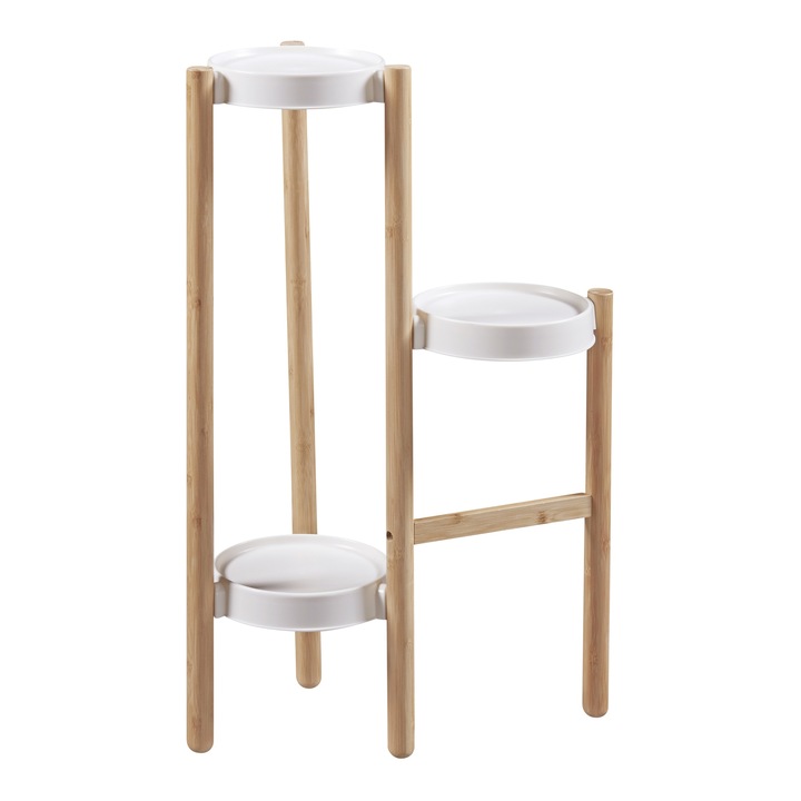 [en.casa] Virágtartó állvány PXUN-0160 Sastamala 78 x 52 x 25 cm bambusz műanyag natúr fehér 3 polccal