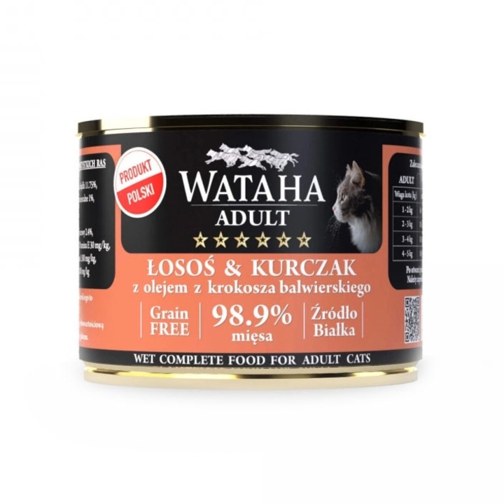 Conserva Wataha HUNT Pentru Pisica Adult, 98.9% Carne, Cu Somon Si Pui, 200g
