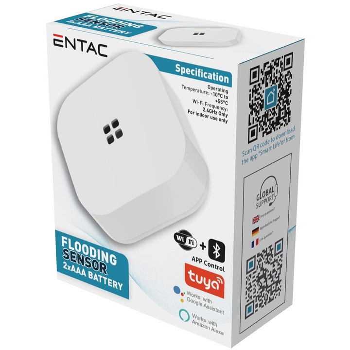 Интелигентен сензор за теч на вода (WiFi, TUYA) Entac