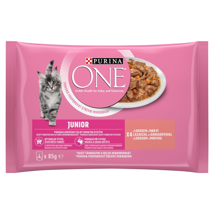 Purina One Junior Lazaccal és Sárgarépával nedves macskaeledel, 4x85g