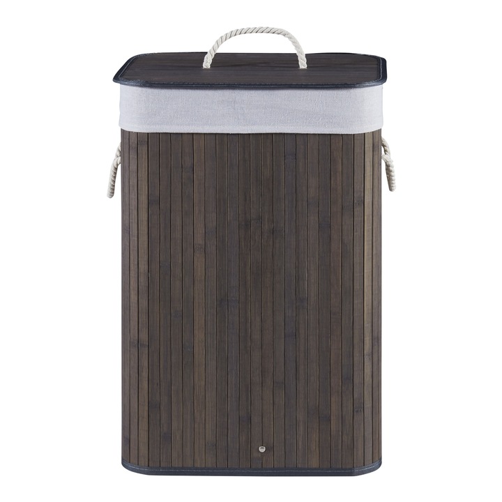 [en.casa] Szennyestartó PXUN-0153 Salla 72L 60x40x30cm bambusz poliészter sötétbarna világosszürke kivehető zsákkal