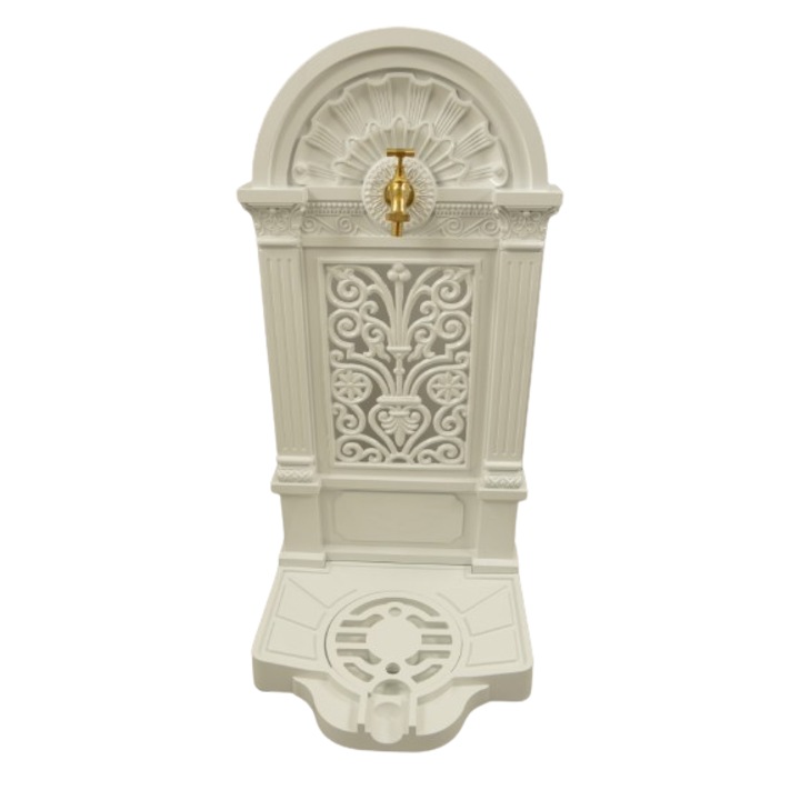 Fantana cu picior, aluminiu turnat, alb, H 83 x 40 cm