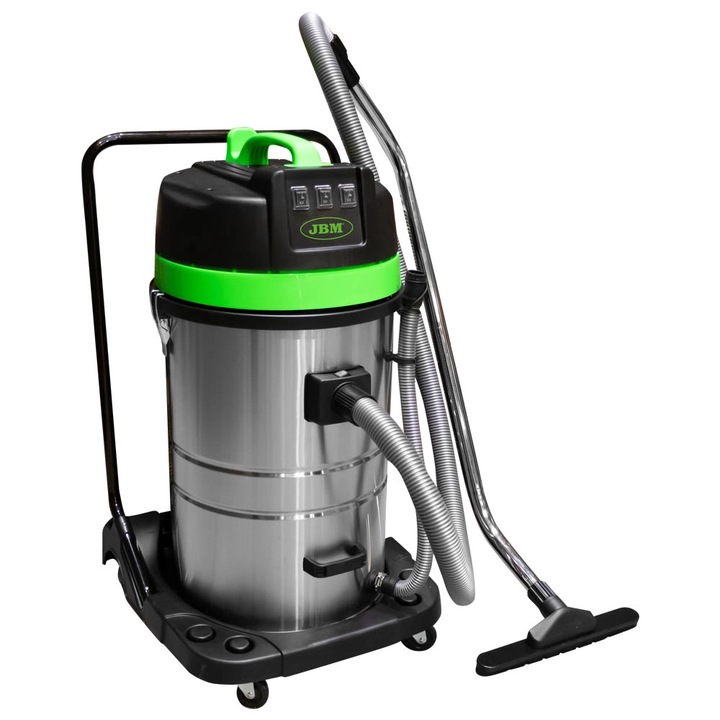 Aspirator industrial umed-uscat JBM, 3 motoare, putere 1000 W, putere vacuum 3.8 kPa, lungime furtun 2 m, volum rezervor 80 litri