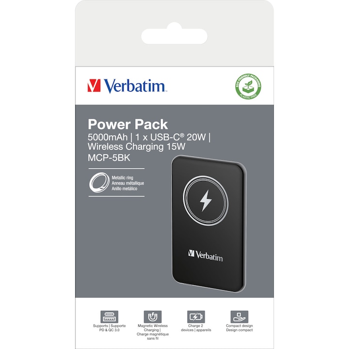Acumulator extern Verbatim Charge'n'Go, 5000 mAh, Negru