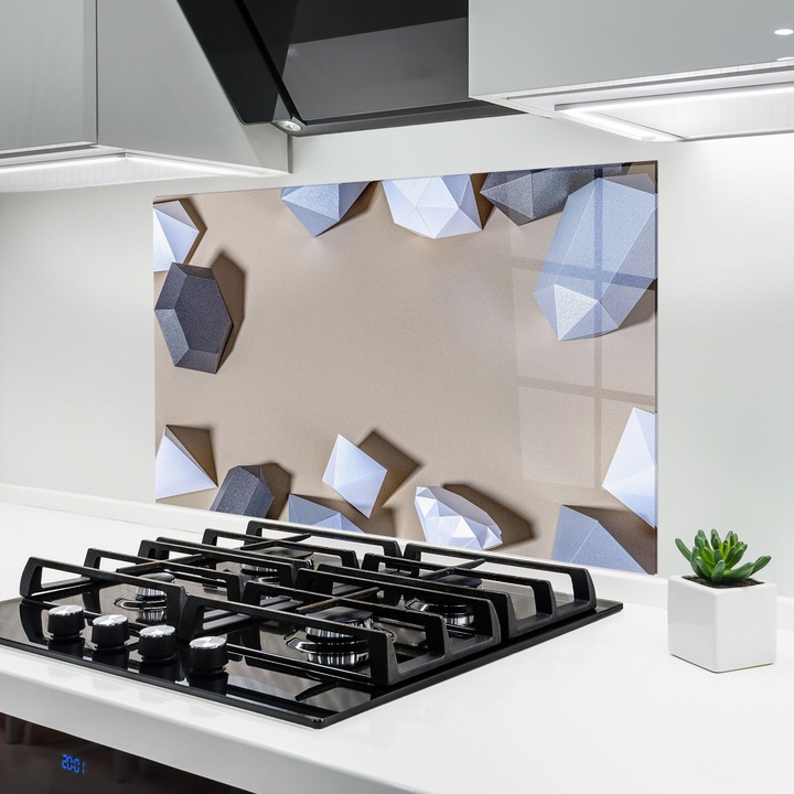 Panou Sticla Bucatarie, 50x70 cm, Protectie aragaz, Antistropi, Termorezistent, Abstracte, Geometrice, Geometric 3d Shapes