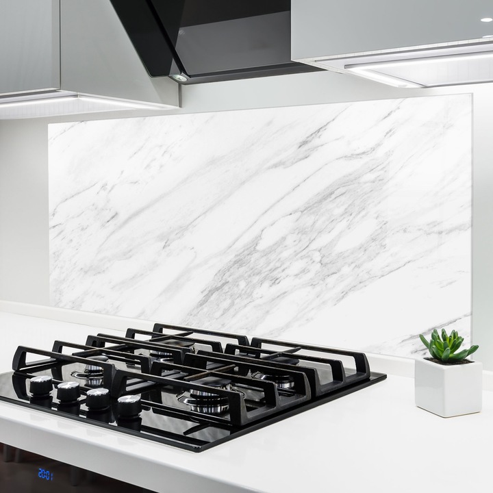 Panou Sticla Bucatarie, 60x120 cm, Protectie aragaz, Antistropi, Termorezistent, Abstracte, Marble, Light Grey Marble