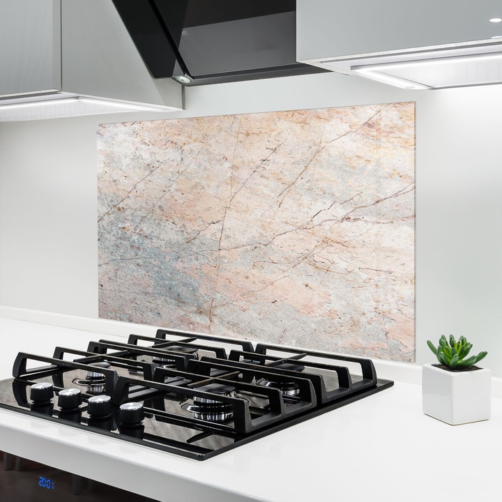 Panou Sticla Bucatarie, 50x70 cm, Protectie aragaz, Antistropi, Termorezistent, Abstracte, Marble, Light Pink Grey
