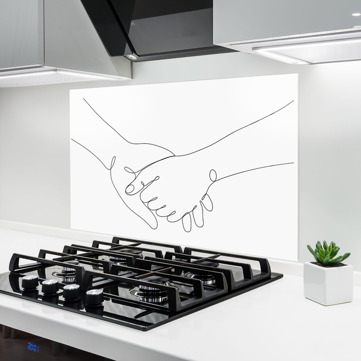 ARTHUB, Стъклен панел за кухня 60x80 cm, 5 мм закалено, Предпазител за газов котлон, Предпазител от пръски, Топлоустойчив, абстрактни, минималистични, Minimalistic Hands