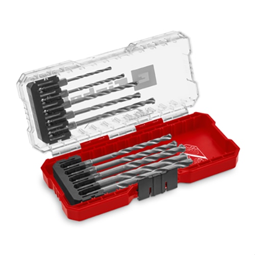 Set 10 burghie zidarie Einhell 49108743, tija E 6,3, insertie de carbura, ax rulat, cutie de depozitare