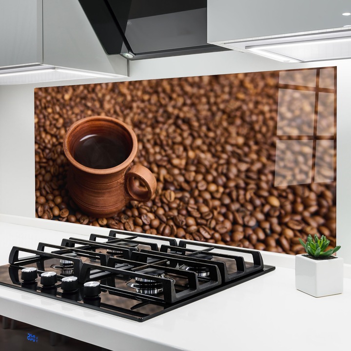 Panou Sticla Bucatarie, 60x120 cm, Protectie aragaz, Antistropi, Termorezistent, Alimente, Cafea, Clay Coffee Cup