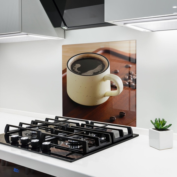 Panou Sticla Bucatarie, 100x100 cm, Protectie aragaz, Antistropi, Termorezistent, Alimente, Cafea, Coffee Served