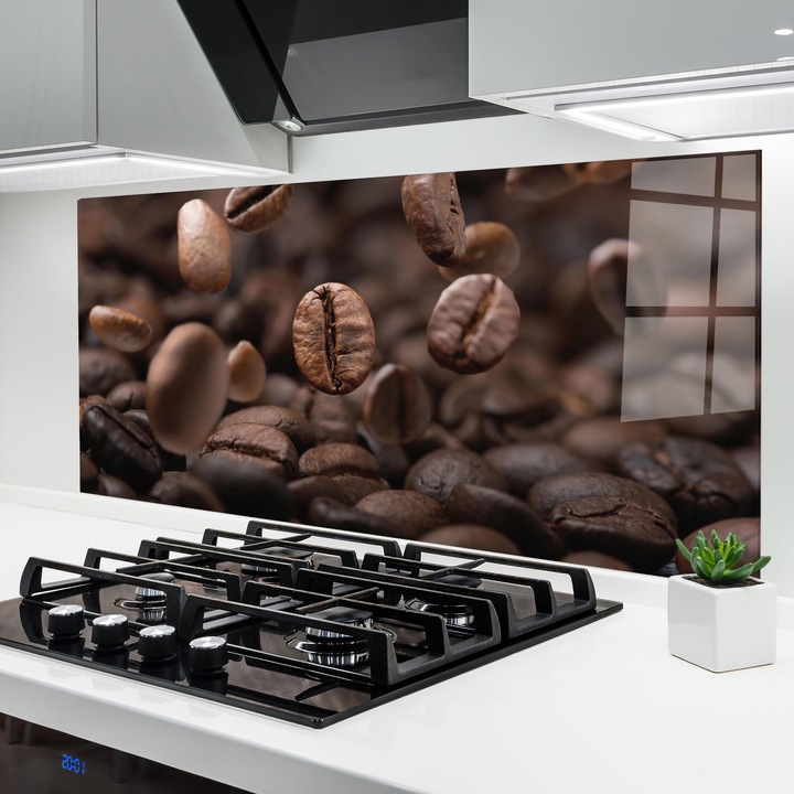 Panou Sticla Bucatarie, 60x150 cm, Protectie aragaz, Antistropi, Termorezistent, Alimente, Cafea, Dropping Coffee
