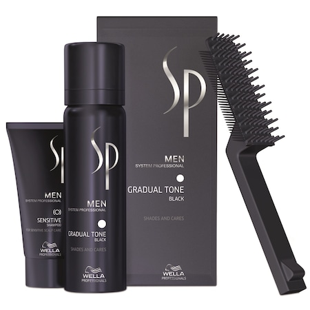Set ingrijire par Wella Professionals SP Men: Nuantator SP Men Gradual Tone Black, 60 ml + Sampon SP Men Sensitive, 30 ml + Perie