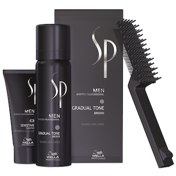 Set ingrijire par Wella Professionals SP Men: Nuantator SP Men Gradual Tone Brown, 60 ml + Sampon SP Men Sensitive, 30 ml + Perie Set ingrijire par Wella Professionals SP Men: Nuantator SP Men Gradual Tone Brown, 60 ml + Sampon SP Men Sensitive, 30 ml + Perie