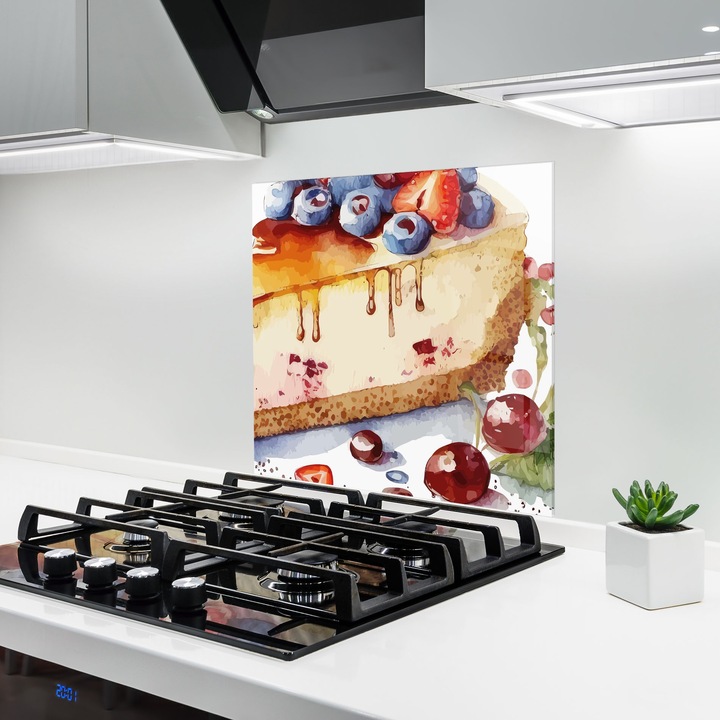 Panou Sticla Bucatarie, 60x60 cm, Protectie aragaz, Antistropi, Termorezistent, Alimente, Dulciuri, Cheesecake