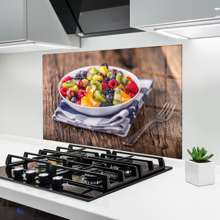 ARTHUB, Konyhai üveg hátfal 50x70 cm, 4 mm edzett, Védő gáz­tűzhely, Fröccsenésgátló, Hőálló, élelmiszerek, gyümölcsök, Fruit Salad
