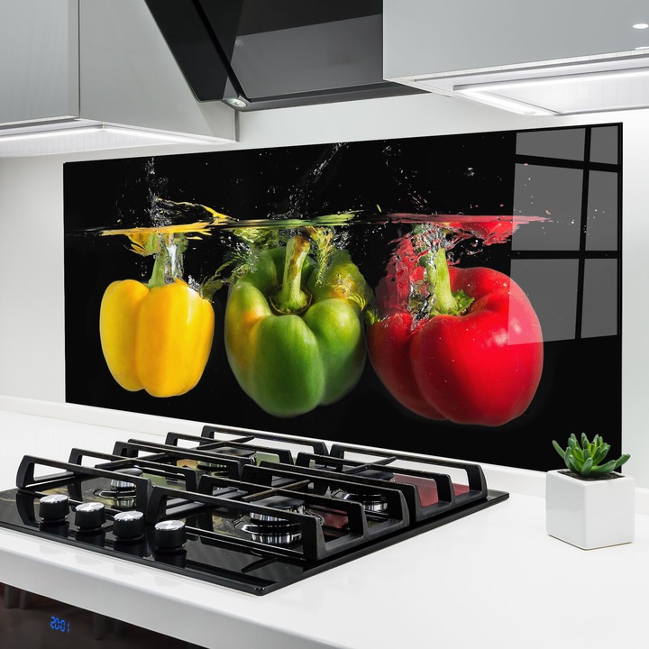 ARTHUB, Konyhai üveg hátfal 60x120 cm, 4 mm edzett, Védő gáz­tűzhely, Fröccsenésgátló, Hőálló, élelmiszerek, zöldségek, Bellpepper Nice Splash