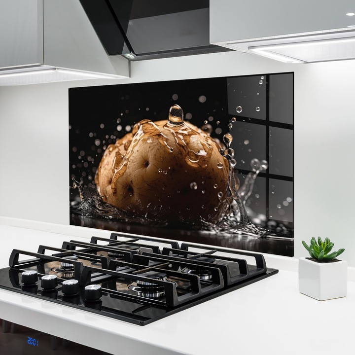 Panou Sticla Bucatarie, 50x70 cm, Protectie aragaz, Antistropi, Termorezistent, Alimente, Legume, Potato Splash