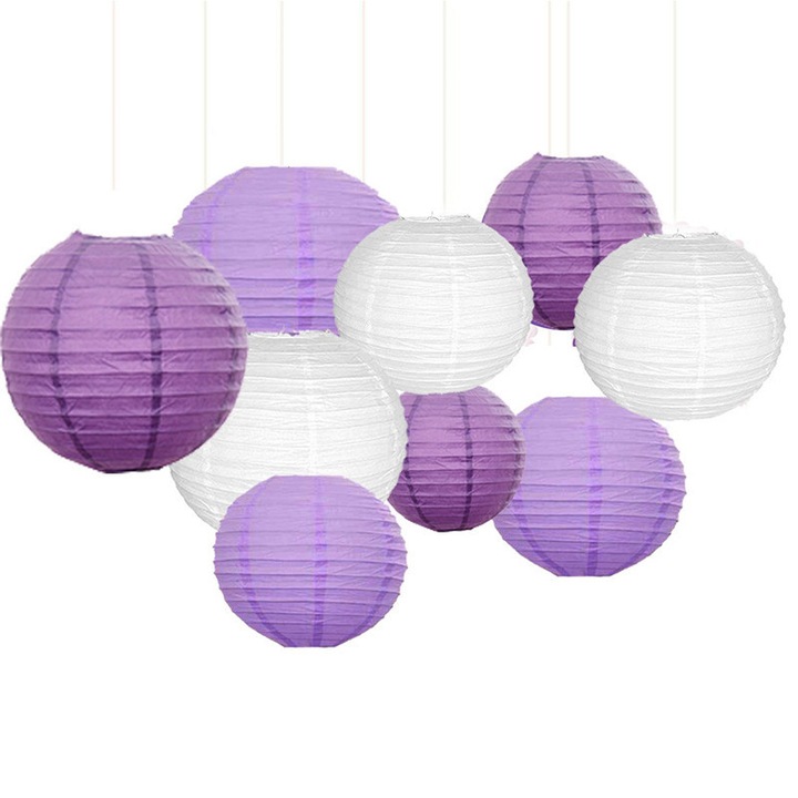 Set Lampioane Decorative, Violet/Alb, 20/25/30cm