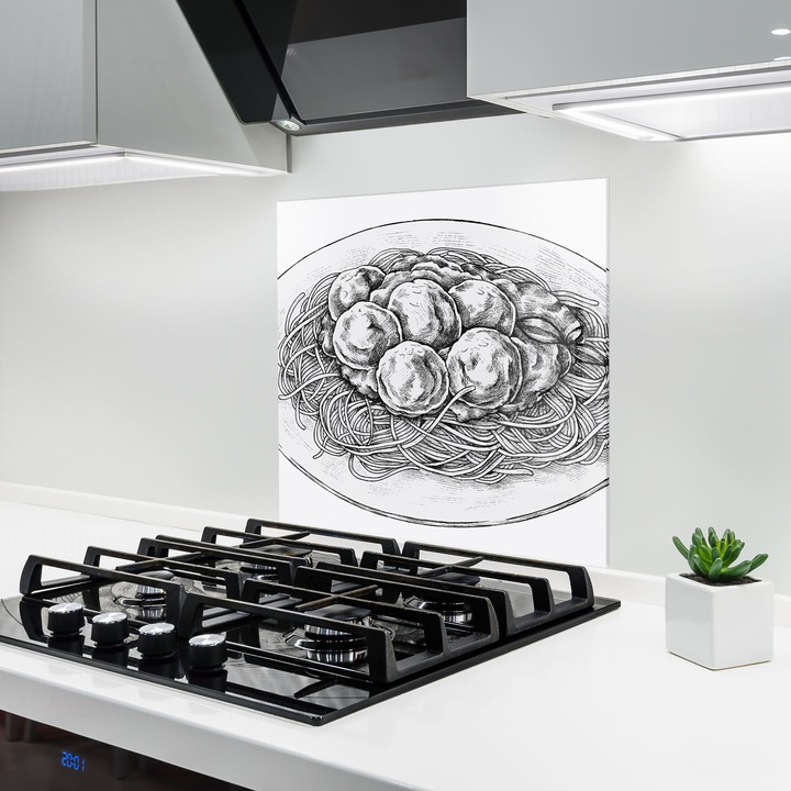 ARTHUB, Стъклен панел за кухня 60x60 cm, 5 мм закалено, Предпазител за газов котлон, Предпазител от пръски, Топлоустойчив, храни, ястия, Pasta Line