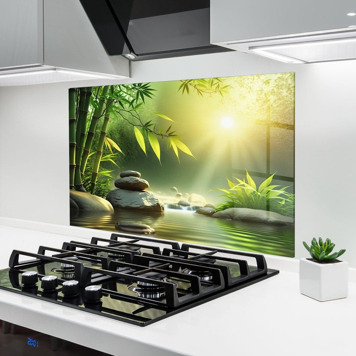 ARTHUB, Konyhai üveg hátfal 80x120 cm, 4 mm edzett, Védő gáz­tűzhely, Fröccsenésgátló, Hőálló, feng shui, természet, Relaxing Spa Nature