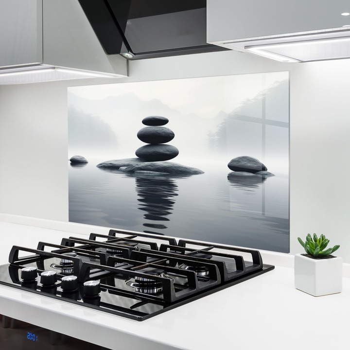 Panou Sticla Bucatarie, 50x70 cm, Protectie aragaz, Antistropi, Termorezistent, Feng-shui, Pietre, Stones Foggy View