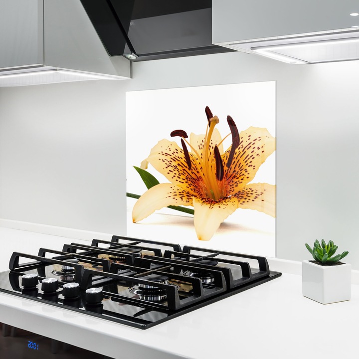 ARTHUB, Konyhai üveg hátfal 60x60 cm, 4 mm edzett, Védő gáz­tűzhely, Fröccsenésgátló, Hőálló, virágok, liliomok, Big Yellow Lily
