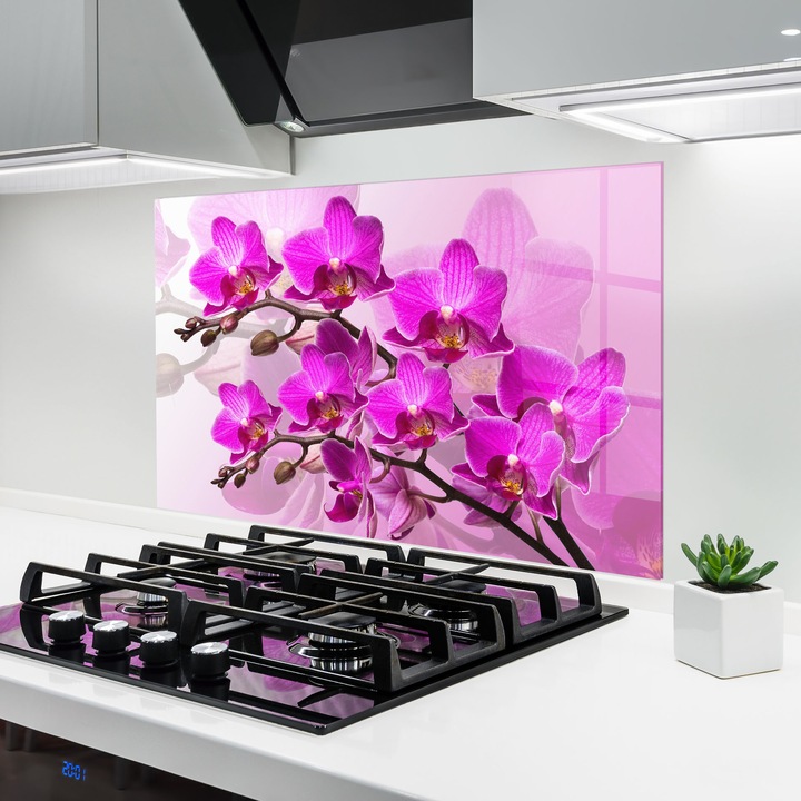 ARTHUB, Konyhai üveg hátfal 50x70 cm, 4 mm edzett, Védő gáz­tűzhely, Fröccsenésgátló, Hőálló, virágok, liliomok, Flori Roz