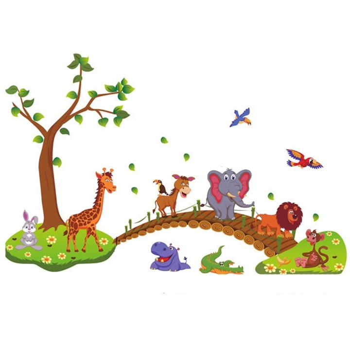 Stickere decorative YATOVUR, animale jungle, PVC, multicolor, 60x90cm