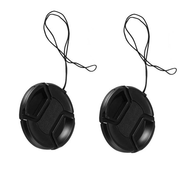 Capac obiectiv foto 62mm, compatibil Canon/Nikon/Sony, negru, set 2 buc.