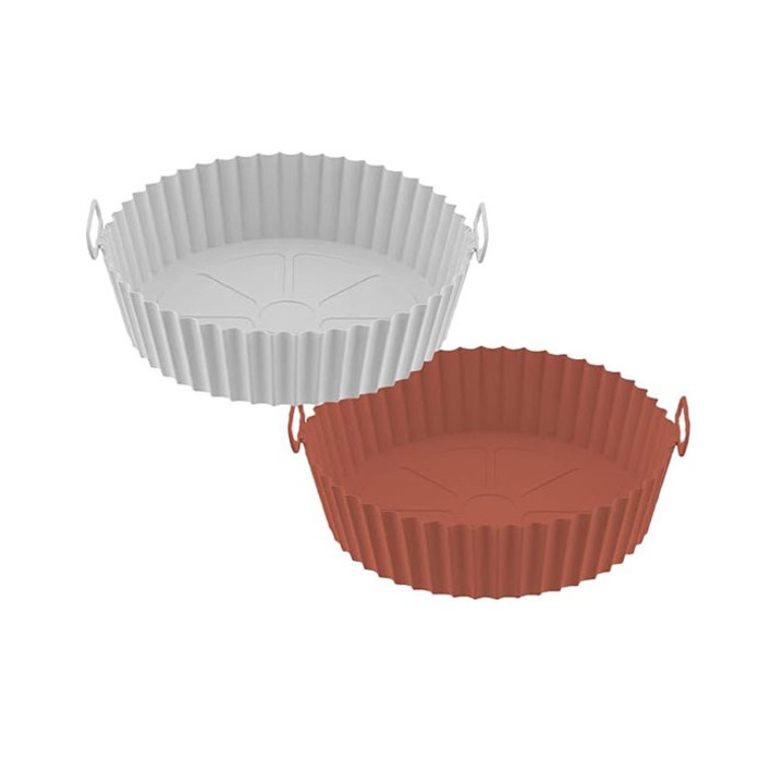 2 db kerek tepsi készlet légsütőhöz, JENUOS, szilikon, barna/szürke, kivágott fogantyúk