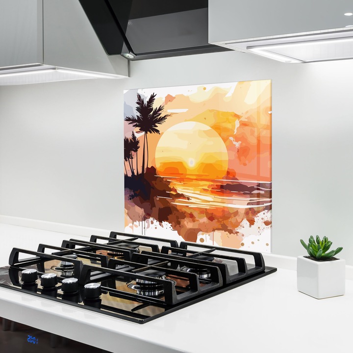 ARTHUB, Konyhai üveg hátfal 100x100 cm, 4 mm edzett, Védő gáz­tűzhely, Fröccsenésgátló, Hőálló, tájképek, naplemente, Beautiful Sunrise
