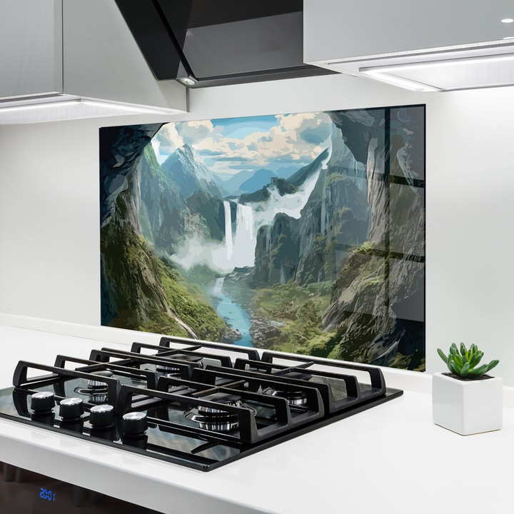 ARTHUB, Konyhai üveg hátfal 60x100 cm, 4 mm edzett, Védő gáz­tűzhely, Fröccsenésgátló, Hőálló, tájképek, vízesések, Amazing Waterfall
