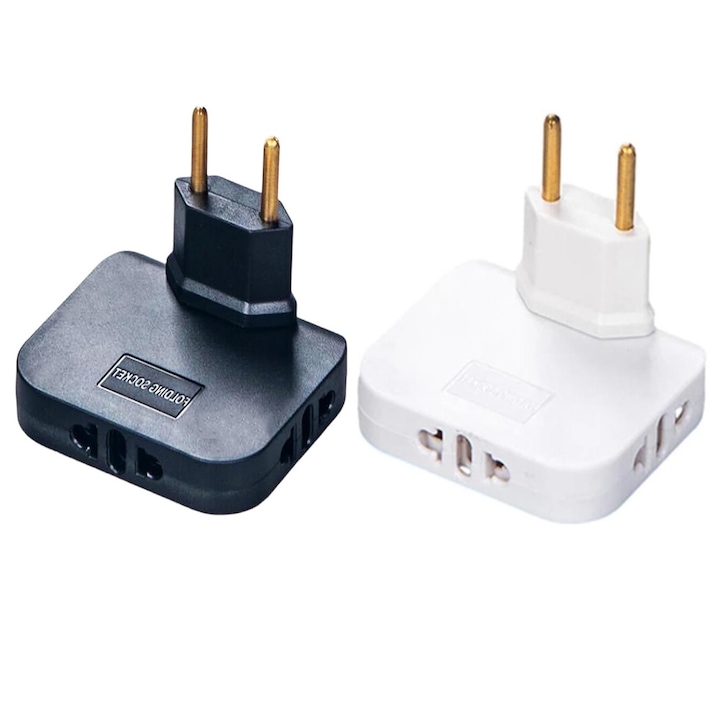 2 db Nybgyy Adapter készlet, 180°-ban forgatható hármas aljzat, szűk helyekre, fehér/fekete, 6,6x5,8x1,5 cm