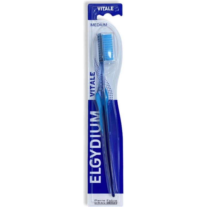 Periuta de dinti clasica Elgydium Vitale, duritate medie, albastru inchis
