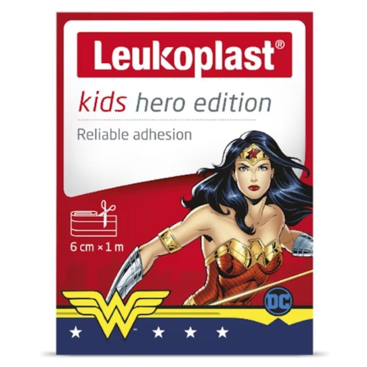 Plasturi Leukoplast Kids Hero Edition Wonder Woman, set 12 bucati