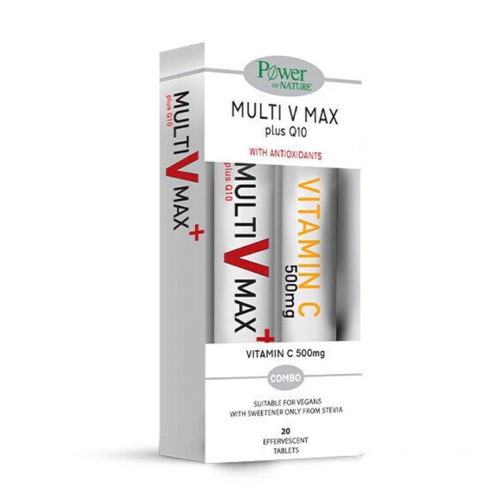 Multivitamine, Power of Nature, Multi V Max Plus Q10, Vitamina C 500mg, 20 tablete efervescente