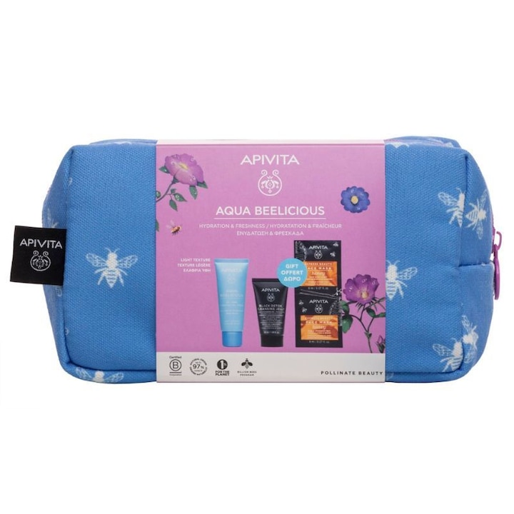 Set crema de fata Apivita Aqua Beelicious 40ml, Black Detox 50ml, masca cu miere 2x8ml