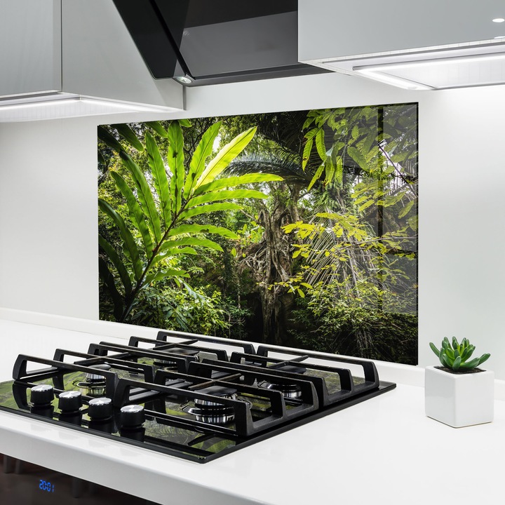 ARTHUB, Konyhai üveg hátfal 80x120 cm, 4 mm edzett, Védő gáz­tűzhely, Fröccsenésgátló, Hőálló, tájképek, erdők, Big Leaf Forest