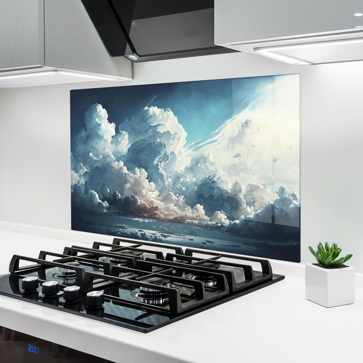 Panou Sticla Bucatarie, 50x70 cm, Protectie aragaz, Antistropi, Termorezistent, Peisaje, Nori, Panoramic Cloudy Sky