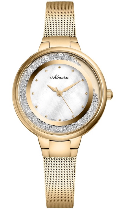 Adriatica Fashion дамски часовник, елегантна гривна, перлен циферблат, златист, водоустойчивост 3 ATM
