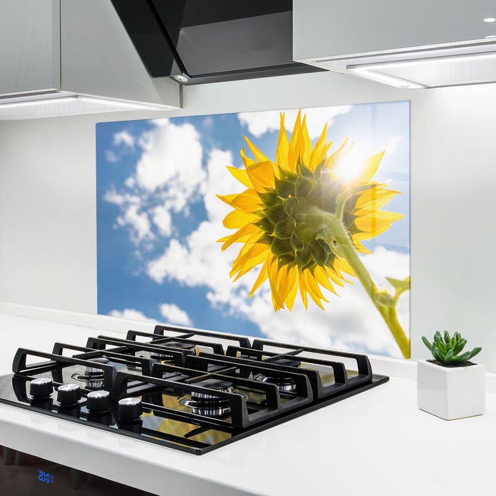 Panou Sticla Bucatarie, 80x120 cm, Protectie aragaz, Antistropi, Termorezistent, Peisaje, Vara, Sunflower Looking Up