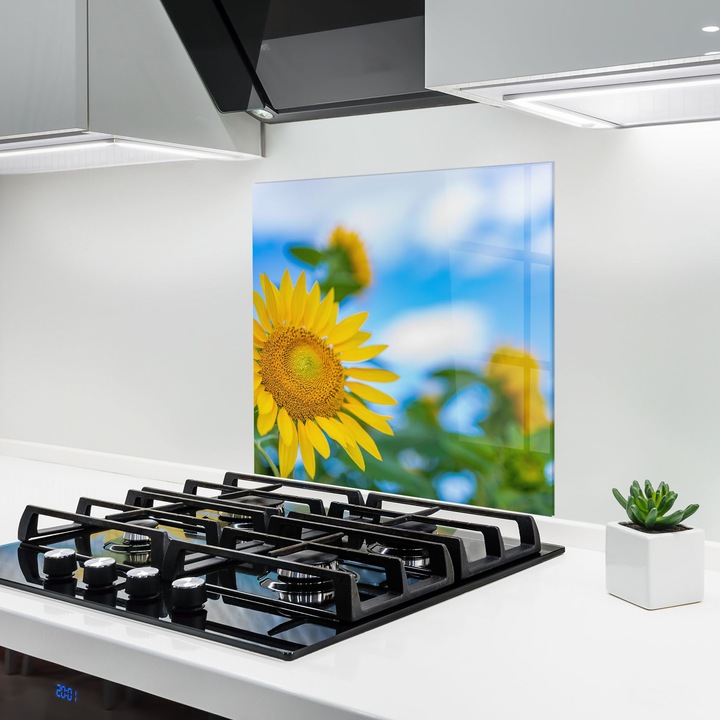 Panou Sticla Bucatarie, 60x60 cm, Protectie aragaz, Antistropi, Termorezistent, Peisaje, Vara, Sunflower Sky