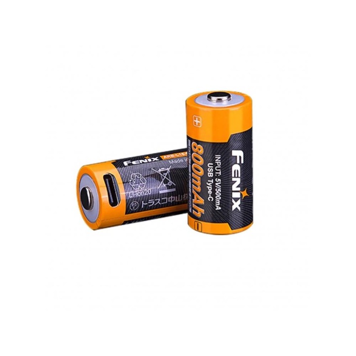 Újratölthető Li-Ion akkumulátor, Fenix, USB-C, 800 mAh, többszörös védelem, többszínű