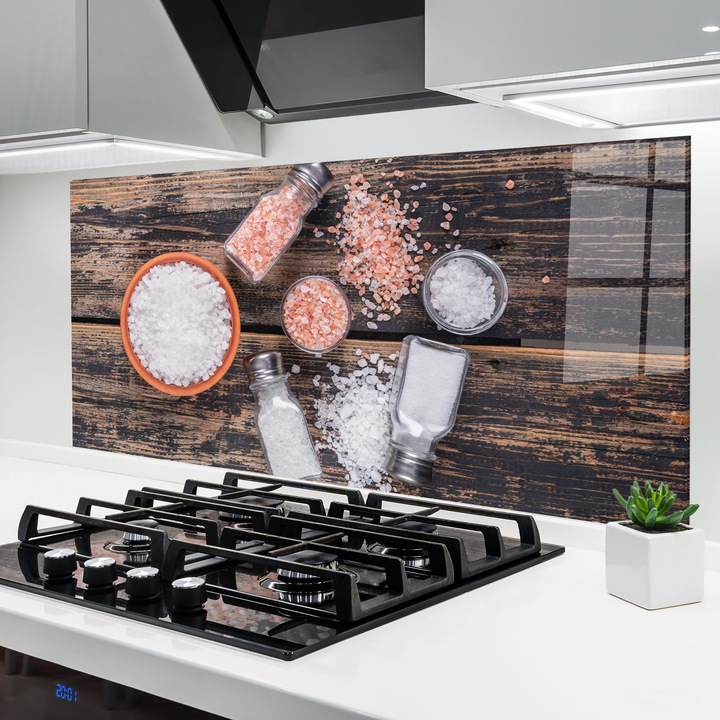 Panou Sticla Bucatarie, 60x150 cm, Protectie aragaz, Antistropi, Termorezistent, Alimente, Condimente, Sea Salt Bowls